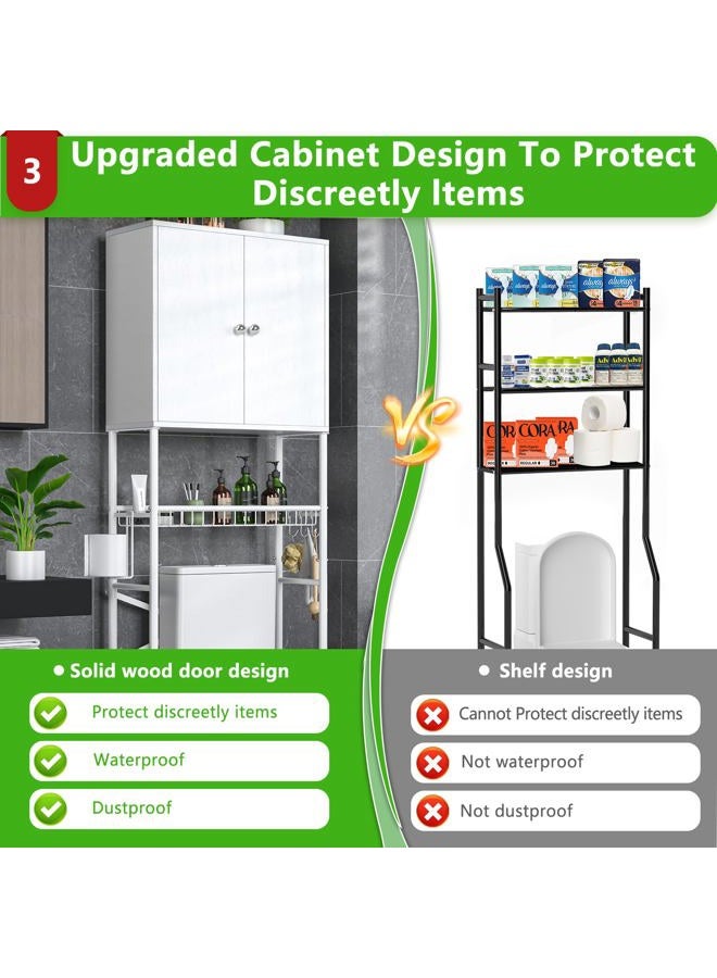 Mlinavn Over The Toilet Storage Cabinet - 2-Door Bathroom Organizer, Freestanding Space-Saver Shelf with Privacy Protection, Water-Resistant Over Toilet Cabinet for Small Bathrooms (White) - Image 4