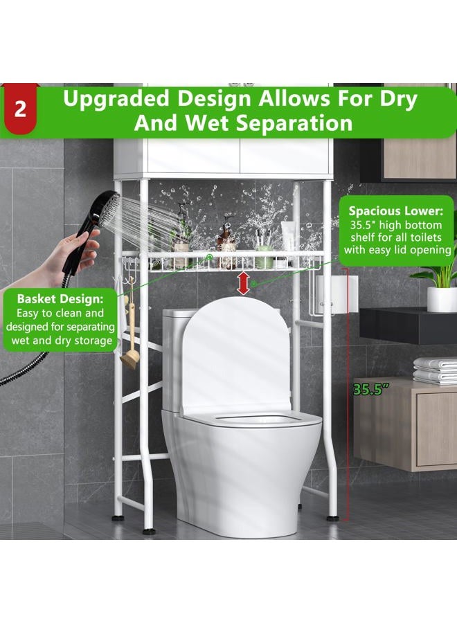 Mlinavn Over The Toilet Storage Cabinet - 2-Door Bathroom Organizer, Freestanding Space-Saver Shelf with Privacy Protection, Water-Resistant Over Toilet Cabinet for Small Bathrooms (White) - Image 3