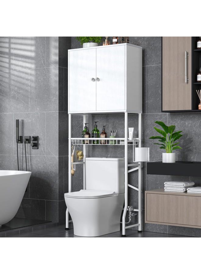 Mlinavn Over The Toilet Storage Cabinet - 2-Door Bathroom Organizer, Freestanding Space-Saver Shelf with Privacy Protection, Water-Resistant Over Toilet Cabinet for Small Bathrooms (White) - Image 1