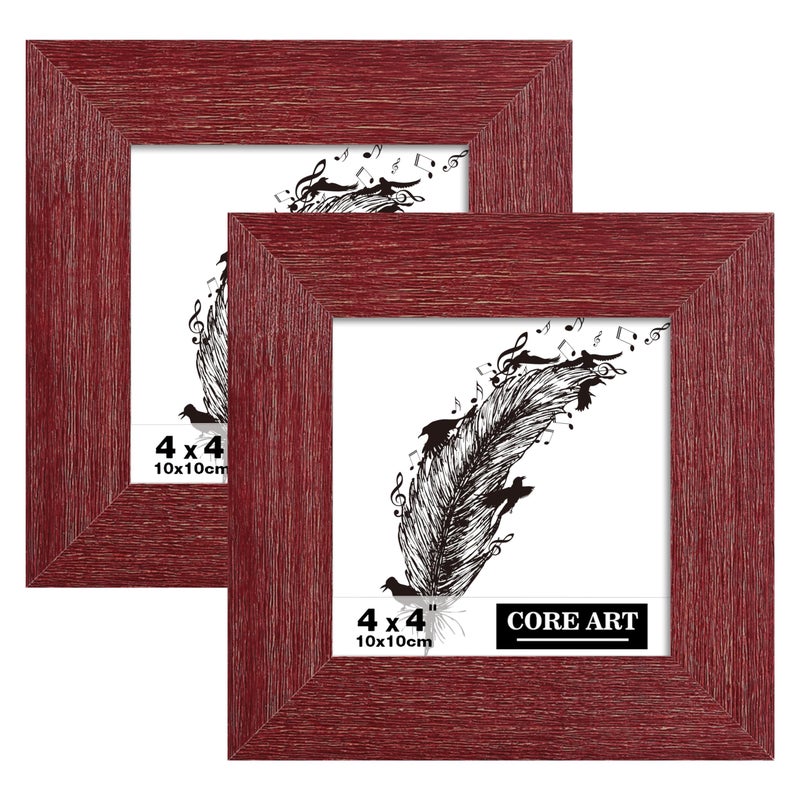 CORE ART 4x4 Picture Frame  Handmade Wood Rustic Red Photo Frame Set of 2  High Definition Semi-tempered Glass Wall or Tabletop Display - Image 1