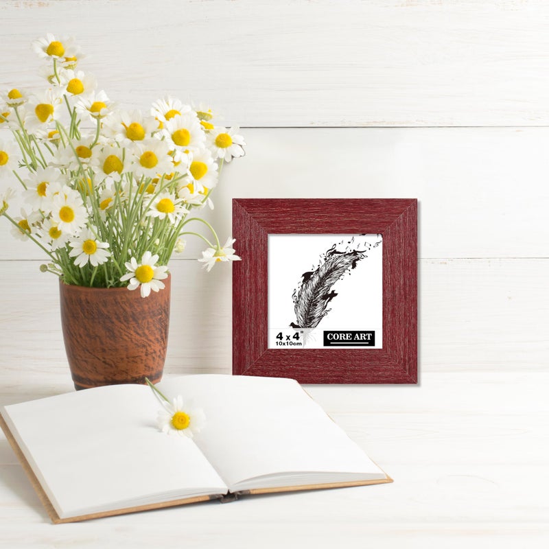 CORE ART 4x4 Picture Frame  Handmade Wood Rustic Red Photo Frame Set of 2  High Definition Semi-tempered Glass Wall or Tabletop Display - Image 4