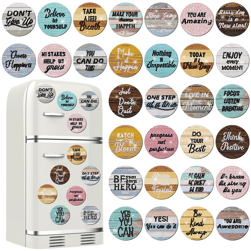 Motipuns 30 Pcs Inspirational Diamond Art Kits Magnetic Motivational Diamond Painting Magnets Kits Positive Affirmation 5d DIY Art Fridge Magnet Refrigerator Sticker for Adult Beginners Home Car Garage - Image 1