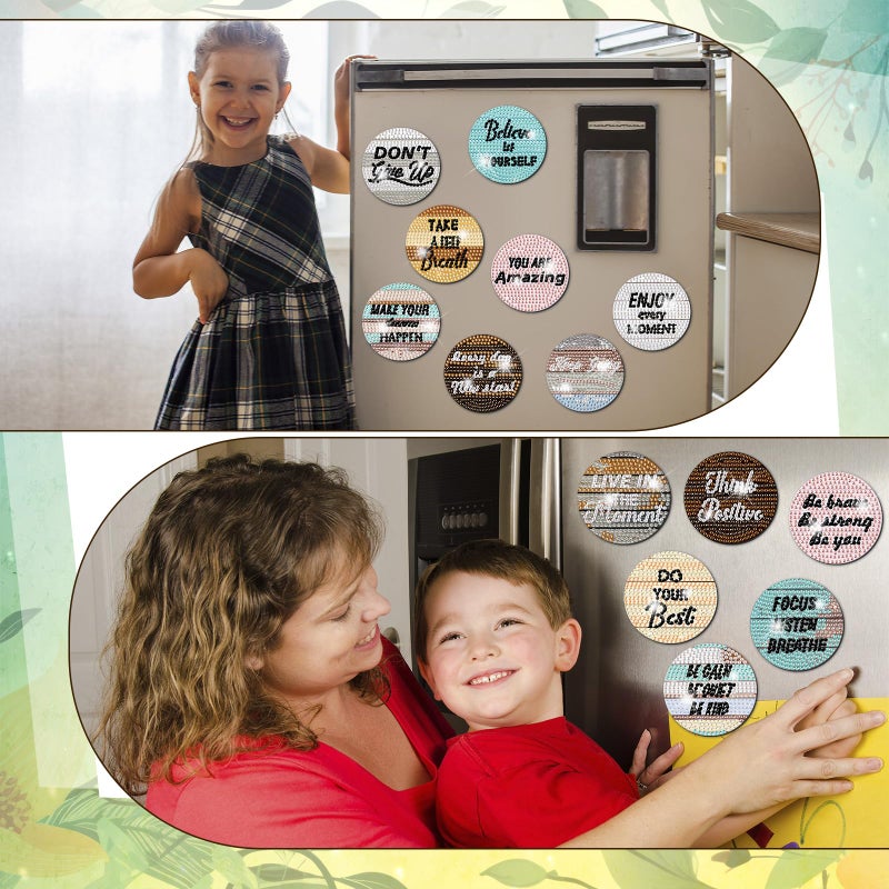 Motipuns 30 Pcs Inspirational Diamond Art Kits Magnetic Motivational Diamond Painting Magnets Kits Positive Affirmation 5d DIY Art Fridge Magnet Refrigerator Sticker for Adult Beginners Home Car Garage - Image 4