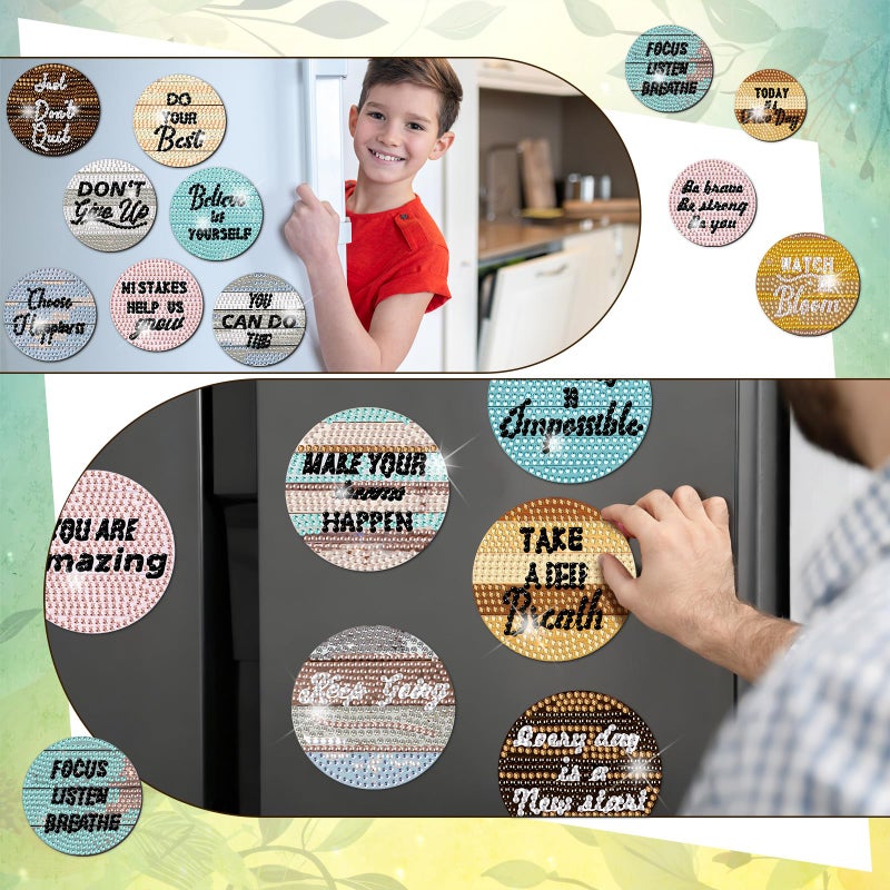 Motipuns 30 Pcs Inspirational Diamond Art Kits Magnetic Motivational Diamond Painting Magnets Kits Positive Affirmation 5d DIY Art Fridge Magnet Refrigerator Sticker for Adult Beginners Home Car Garage - Image 5