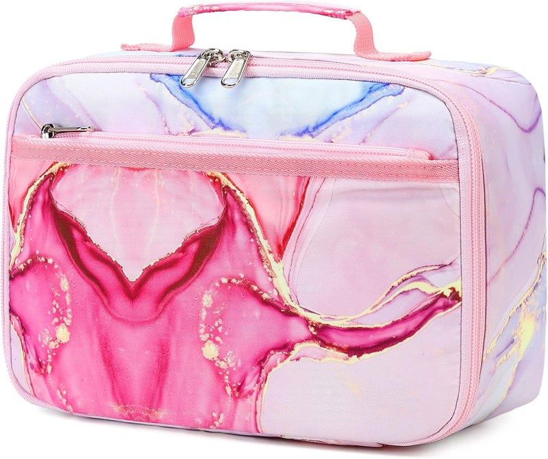 LOIDOU Kids Lunch Box for Girls, Cute Small Insulated Lunch Bag Tote Holds Lunch Box/Water Bottle/Snacks, Lightweight Water Resistant Toddler Lunch Bag for Daycare/School, Pink - Image 1