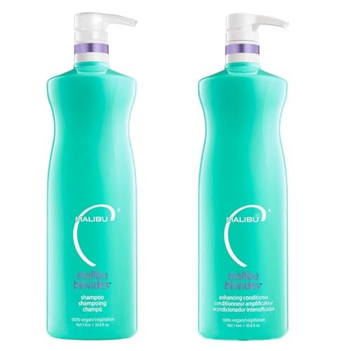 Malibu C Blondes Enhancing Shampoo & Conditioner Duo (33.8 oz) - Revitalizing Purple Shampoo & Conditioner for Hair Health + Brilliancy - Blondes Hair Care - Image 1