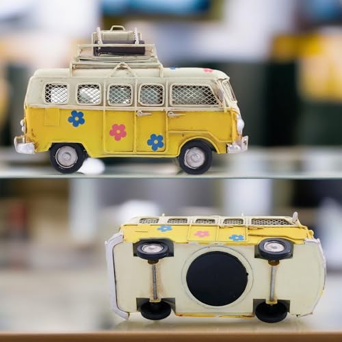 NAUTIMALL Vintage-Style Miniature Hippie Camper Van Model Tropical Theme Flower Decals 6.5inches Beach Bus Home Decor Gift for Boys Kids Hippie Van Ornament (Yellow (Money Bank)) - Image 5