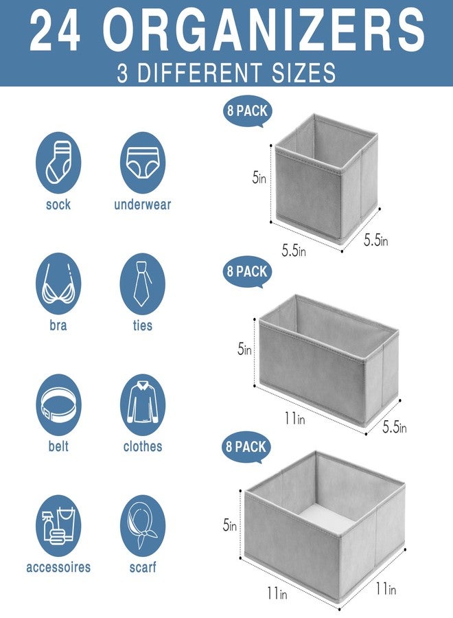 Criusia Drawer Organizer Clothes 24 Pack, Fabric Closet Organizers and Storage Bins for Underwear Sock, Odorless Dresser Drawer Dividers for Baby Nursery Organization (Grey) - Image 2
