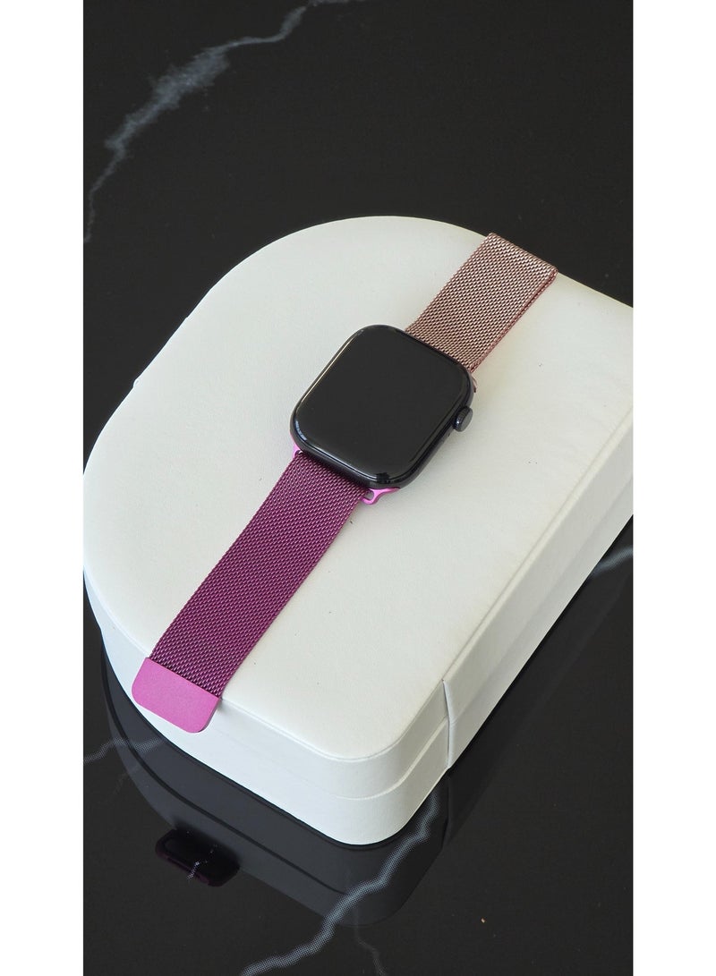 سوار ساعة أبل فاخر من ميلانو بحلقة مغناطيسية مقاس 46 مم | سوار شبكي معدني من الفولاذ المقاوم للصدأ | بنفسجي وذهبي وردي - Image 1