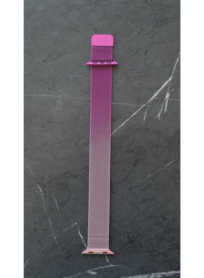 سوار ساعة أبل فاخر من ميلانو بحلقة مغناطيسية مقاس 46 مم | سوار شبكي معدني من الفولاذ المقاوم للصدأ | بنفسجي وذهبي وردي - Image 2