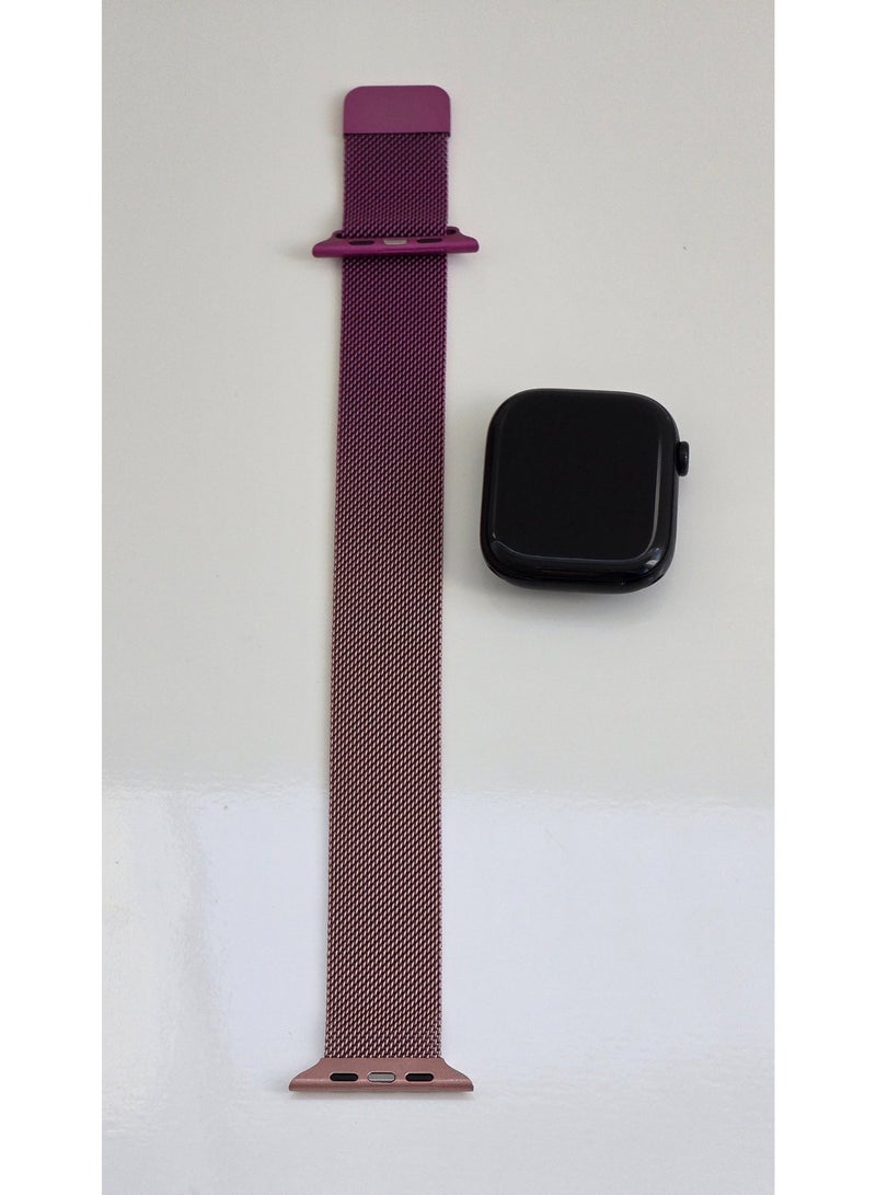 سوار ساعة أبل فاخر من ميلانو بحلقة مغناطيسية مقاس 46 مم | سوار شبكي معدني من الفولاذ المقاوم للصدأ | بنفسجي وذهبي وردي - Image 5