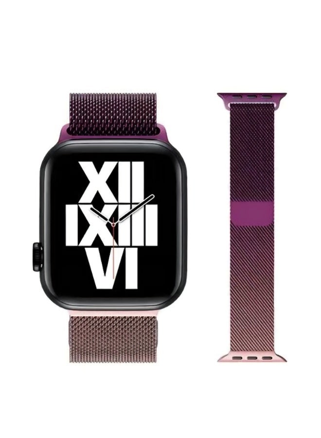 سوار ساعة أبل فاخر من ميلانو بحلقة مغناطيسية مقاس 46 مم | سوار شبكي معدني من الفولاذ المقاوم للصدأ | بنفسجي وذهبي وردي - Image 3
