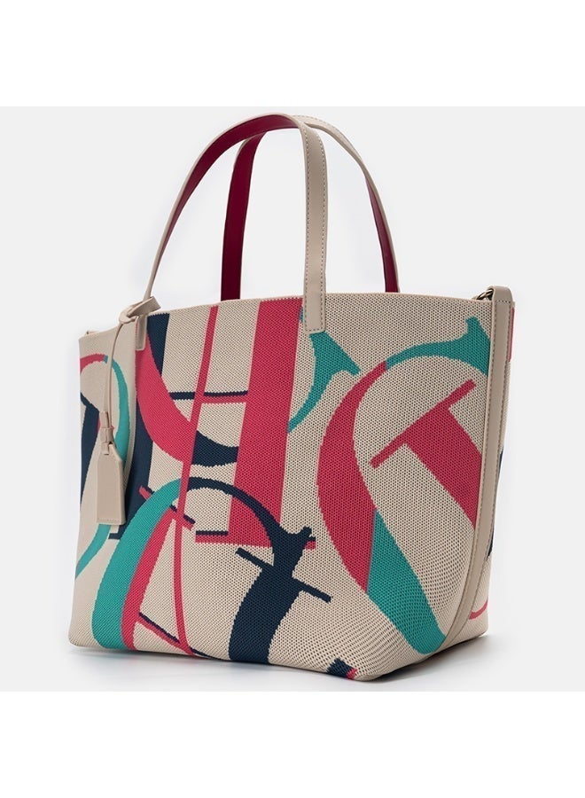 سي اتش سي اتش CHCH النساء أنيقة -Pattern Tote حقيبة مع الأجهزة الذهبية النغمة - منظمة جولة مقبض الأعلى وتصميم مفتوح الأعلى، حقيبة اليد غير المنسوجة المتينة في الفضاء، والأحمر - متعددة الاستخدامات للعمل والسفر والاستخدام اليومي - نقطة نظيفة فقط، لا إغلاق - Image 1