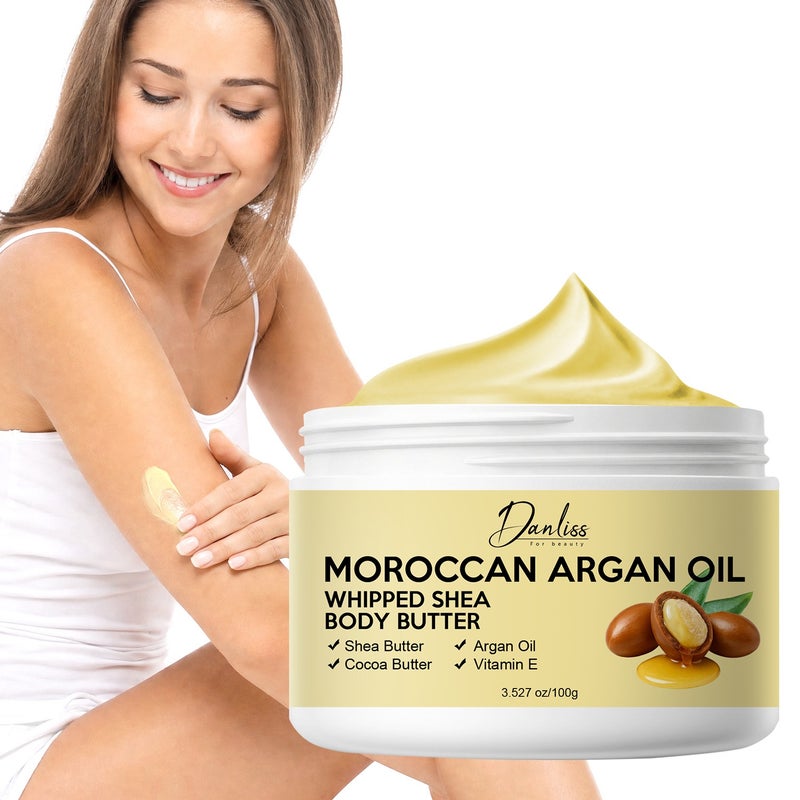 Danliss Moroccan Argan Oil Whipped Shea Butter Body Butter 100g Cocoa Butter Vitamin E Moisturizing - Image 1