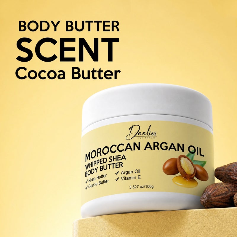 Danliss Moroccan Argan Oil Whipped Shea Butter Body Butter 100g Cocoa Butter Vitamin E Moisturizing - Image 2