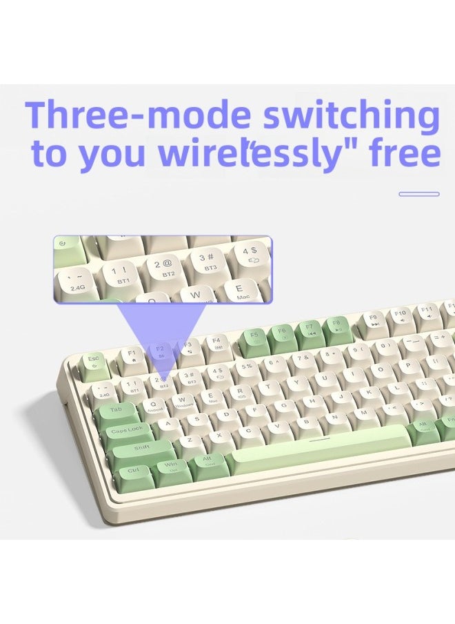 Generic - Tarantula S99 Wireless Three-Mode Bluetooth Keyboard Mute Desktop Notebook Office RGB Gaming E-Sports Mechanical Feel-Color:[yuanye Green] Wireless Three-mode Rgb Lighting - Yes - One-year Warranty Replacement - Image 1