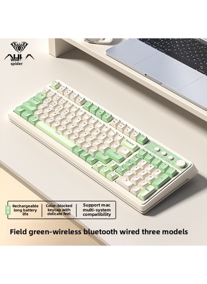 Generic - Tarantula S99 Wireless Three-Mode Bluetooth Keyboard Mute Desktop Notebook Office RGB Gaming E-Sports Mechanical Feel-Color:[yuanye Green] Wireless Three-mode Rgb Lighting - Yes - One-year Warranty Replacement - Image 1