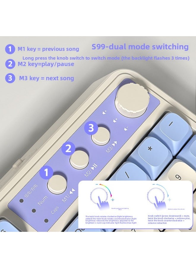 Generic - Tarantula S99 Wireless Three-Mode Bluetooth Keyboard Mute Desktop Notebook Office RGB Gaming E-Sports Mechanical Feel-Color:[yuanye Green] Wireless Three-mode Rgb Lighting - Yes - One-year Warranty Replacement - Image 1