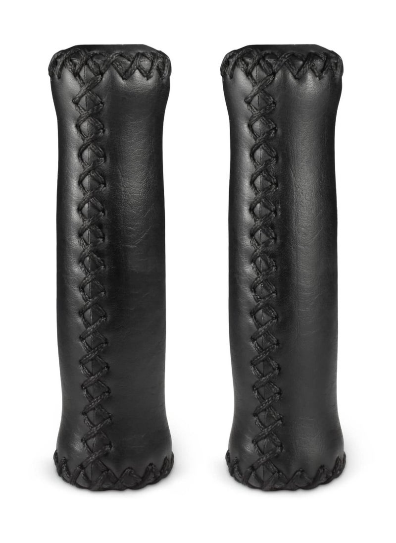 Y&D Cruiser Bike Handlebar Grips, Anti-Slip & Comfortable Black Vinyl Leather Grips in 13.5cm with Hand-Stitched Seam for 22.2mm (7/8") Beach Bicycle Woman Man  - Image 1