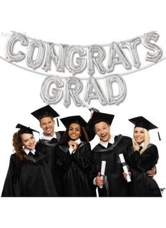 KATCHON Congrats Grad Balloon Silver 16 Inch ; Congrats Grad Banner 2023 For Graduation Party Decorations 2023 Silver ; Congrats Balloons Silver Grad Balloons For Congrats Grad Decorations 2023  - Image 4