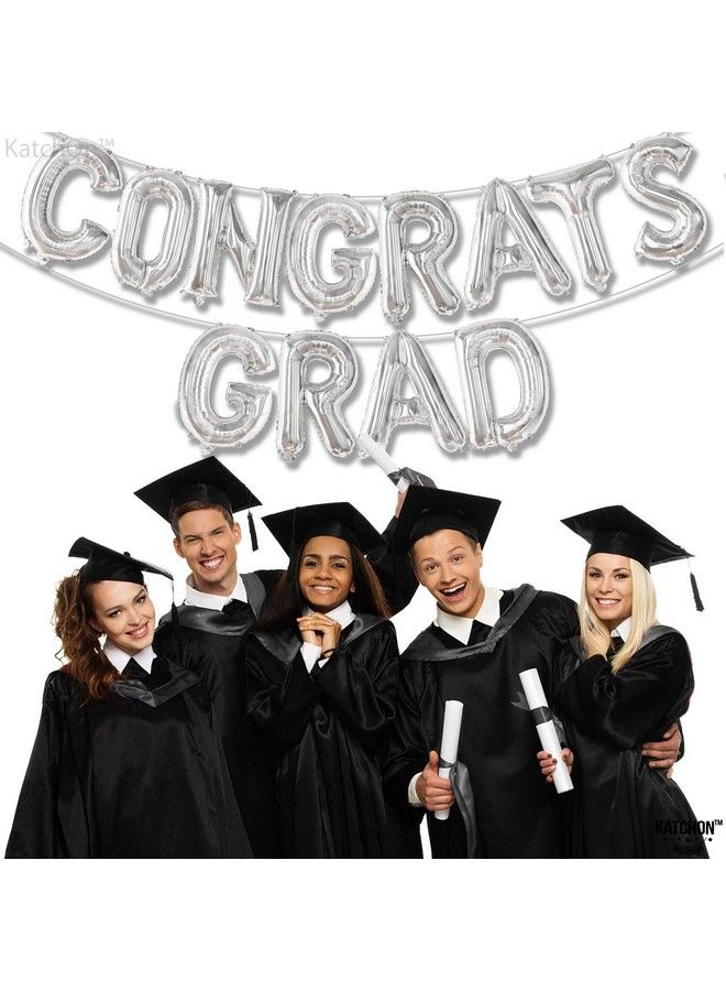 KATCHON Congrats Grad Balloon Silver 16 Inch ; Congrats Grad Banner 2023 For Graduation Party Decorations 2023 Silver ; Congrats Balloons Silver Grad Balloons For Congrats Grad Decorations 2023 - Image 4