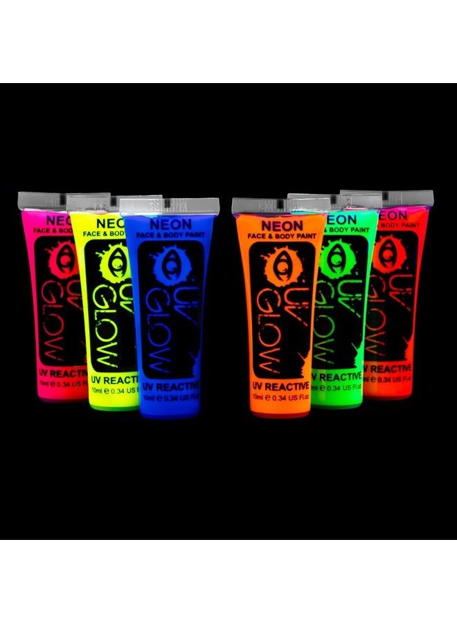 UV Glow طلاء الوجه والجسم بالضوء الأسود - نيون فلوري (0.34 أونصة (عبوة من 6 قطع)) - Image 1
