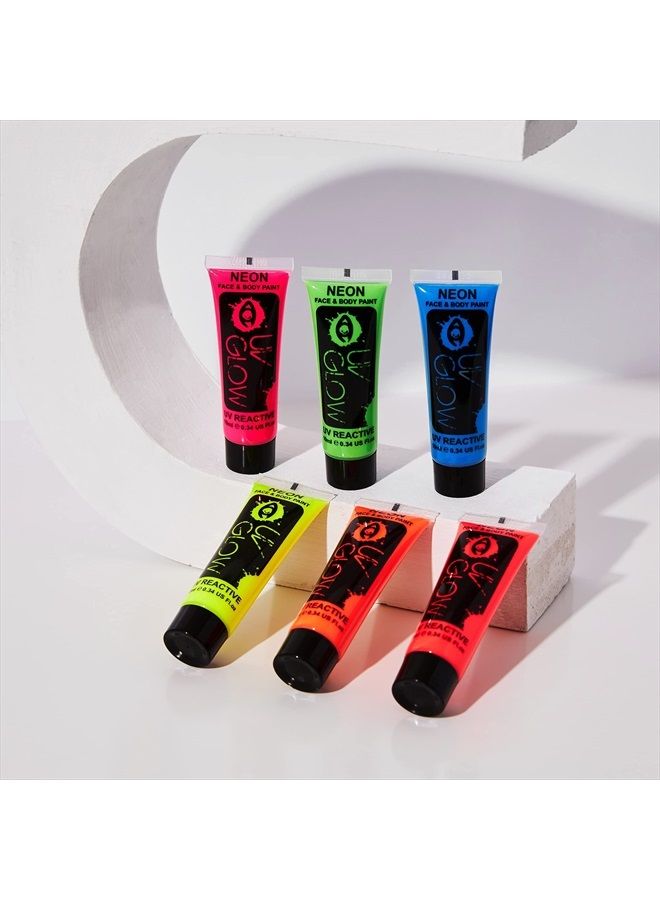 UV Glow طلاء الوجه والجسم بالضوء الأسود - نيون فلوري (0.34 أونصة (عبوة من 6 قطع)) - Image 5