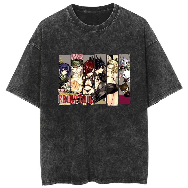 Street Washed T-Shirt Anime Fairy Tail Fairy Tail Casual Cotton Summer Short Sleeve For Men And Women - Image 2