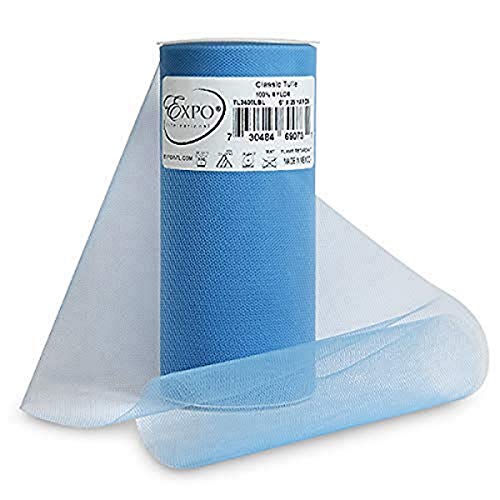 Expo International Premium Matte Tulle, Roll/Spool of 6 Inches X 25 Yards, Nylon-made Tulle Fabric, Matte Finish, Soft, Lightweight, Washable, Easy-to-Use, Light Blue - Image 1