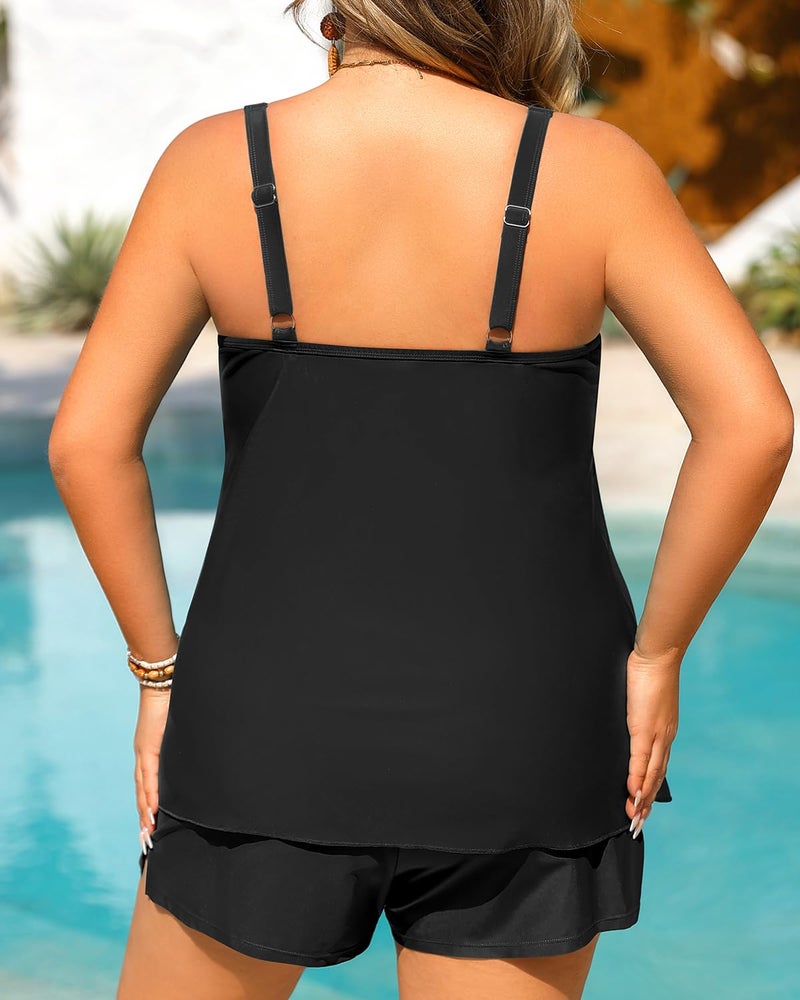 Tempt Me Plus Size Tankini Swimsuits - Women Two Piece Tankini Top with Shorts Flowy Swimsuit 2025 Bathing Suits Black 18W - Image 2