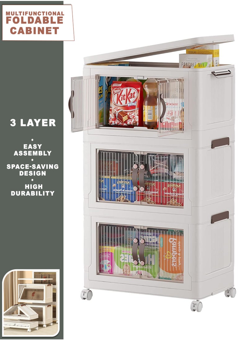 Toshonics 3-Tier Stackable Plastic Storage Bins with Magnetic Foldable Doors and Wheels – Large Storage Organizer for Bedroom, Kitchen, Office, Closet, Dorm, Toys, Clothes, and More – Space-Saving, Durable, Easy Access Storage  - Image 1