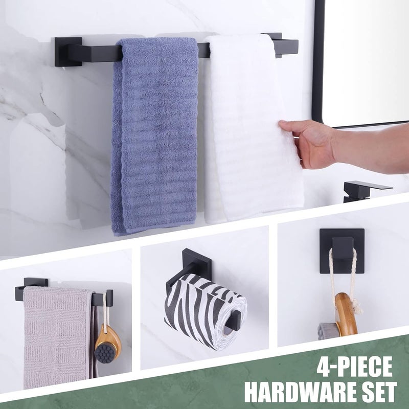 LUXIUR 4 Piece Towel Hanger for Wash Basin, Towel Rod for Bathroom and Kitchen, 304 Grade Stainless Steel Wall Hooks for Hanging Strong 5kg, Toilet Paper Roll Holder, Matte Black - Image 2