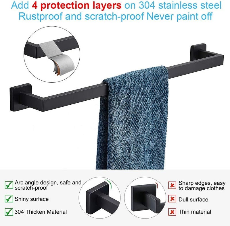 LUXIUR 4 Piece Towel Hanger for Wash Basin, Towel Rod for Bathroom and Kitchen, 304 Grade Stainless Steel Wall Hooks for Hanging Strong 5kg, Toilet Paper Roll Holder, Matte Black - Image 5