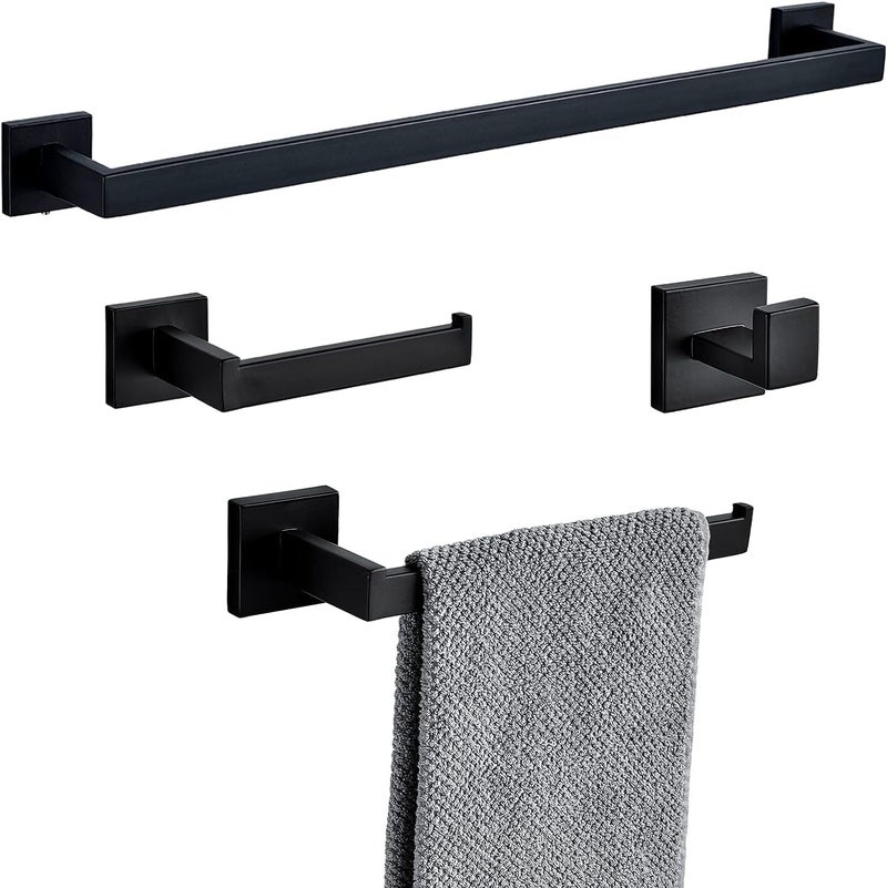LUXIUR 4 Piece Towel Hanger for Wash Basin, Towel Rod for Bathroom and Kitchen, 304 Grade Stainless Steel Wall Hooks for Hanging Strong 5kg, Toilet Paper Roll Holder, Matte Black - Image 1