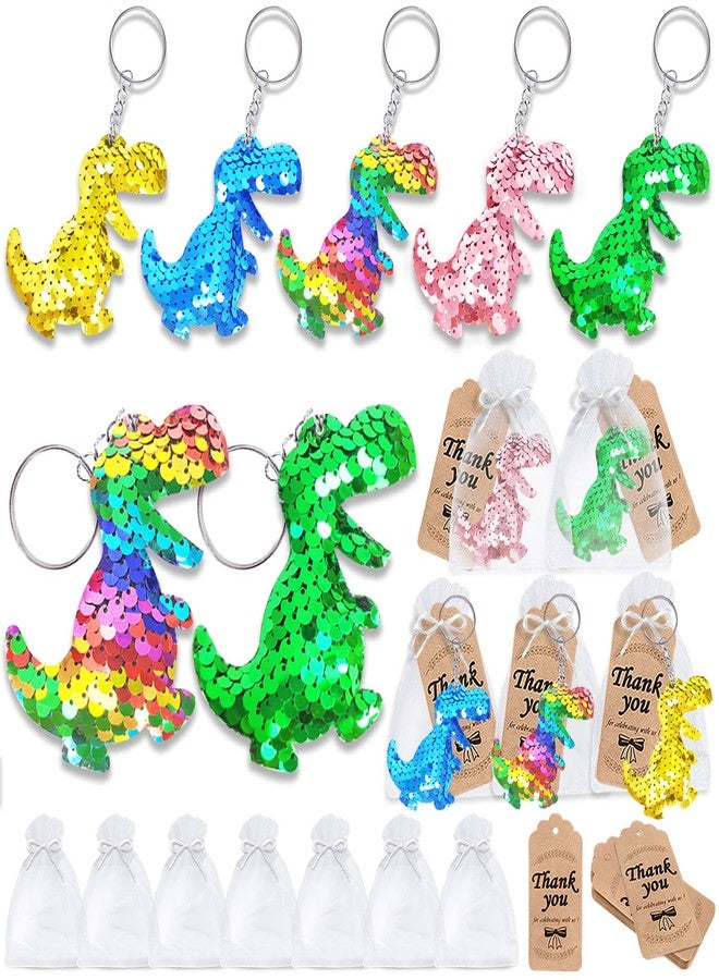 CiciBear 60 Pack Dinosaur Double-Deck Flip Sequin Party Sets with 20 Keychains, 20 Thank You Tags and 20 Bags for Dinosaur Party,Birthday,Carnival, Goodie Bag Stuffers, 5 Colors - Image 2