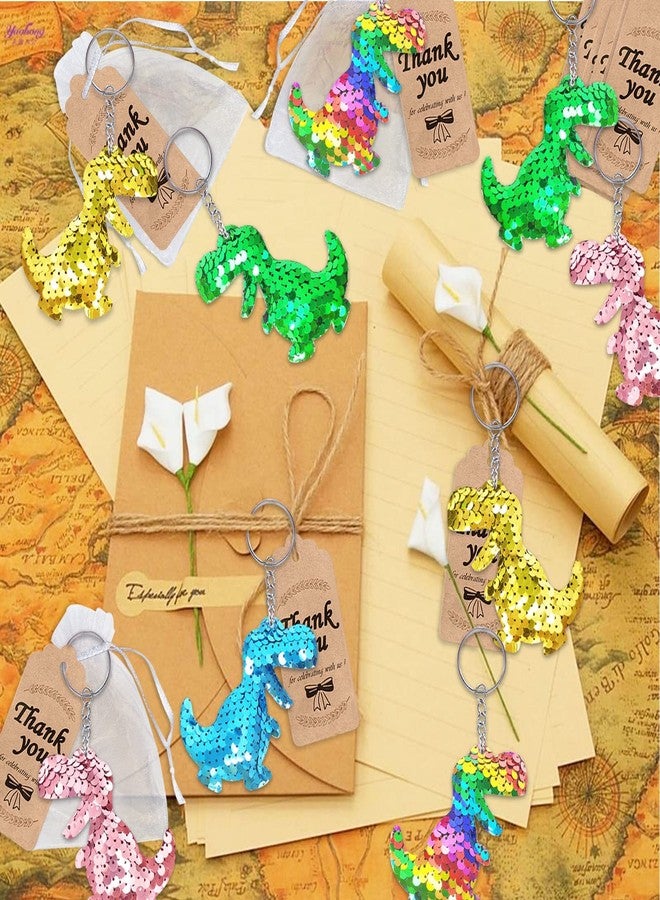 CiciBear 60 Pack Dinosaur Double-Deck Flip Sequin Party Sets with 20 Keychains, 20 Thank You Tags and 20 Bags for Dinosaur Party,Birthday,Carnival, Goodie Bag Stuffers, 5 Colors - Image 4