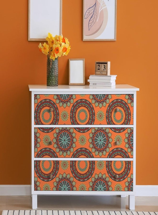 LACHEERY Burnt Orange Boho Wallpaper Peel and Stick Vintage Boho Teal Orange Geometric Circle Wallpaper Stick and Peel Waterproof Contact Paper for Walls Cabinets Self Adhesive Wall Paper 17.5"x80" - Image 4