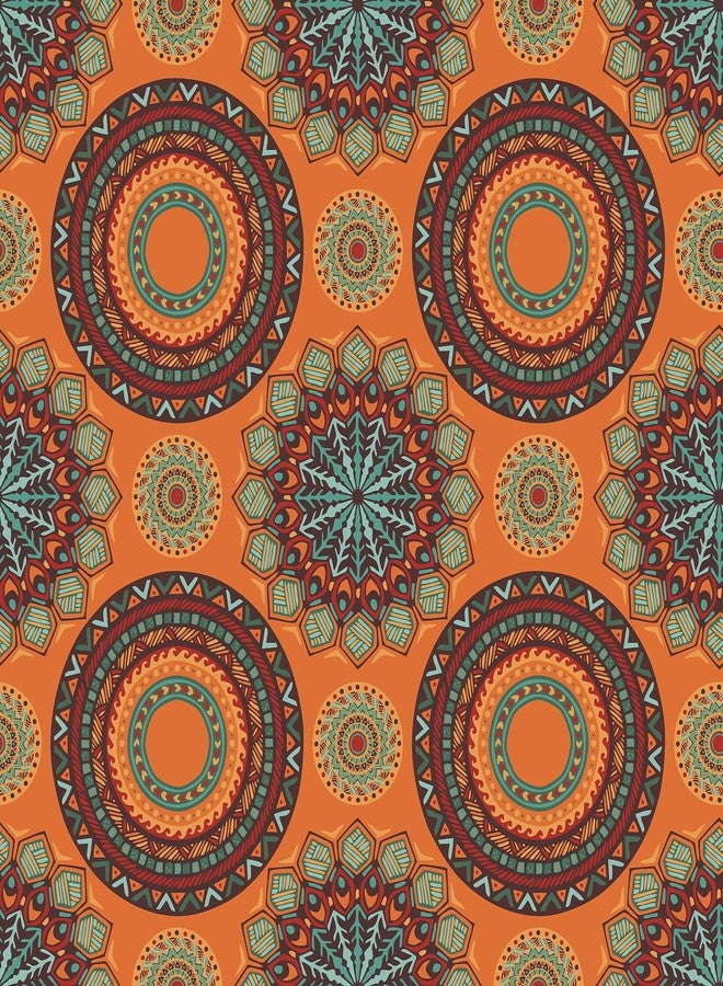 LACHEERY Burnt Orange Boho Wallpaper Peel and Stick Vintage Boho Teal Orange Geometric Circle Wallpaper Stick and Peel Waterproof Contact Paper for Walls Cabinets Self Adhesive Wall Paper 17.5"x80" - Image 1