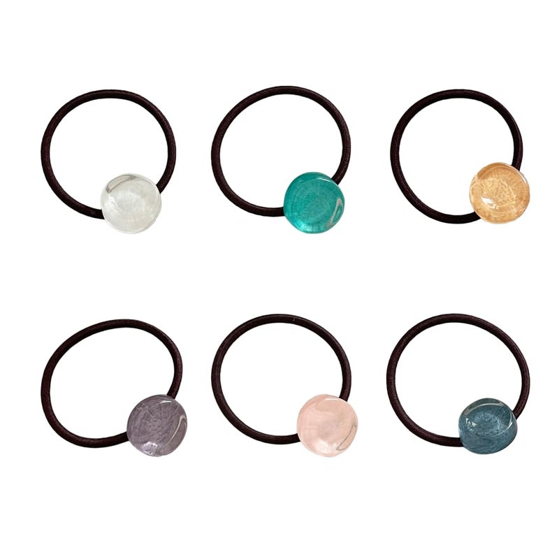 6Pcs Elastic Retro Button Hair Scrunchies Vintage Resin Buttons Hair Ties Bands Ponytail Holder Hair Accessories for Women Girls