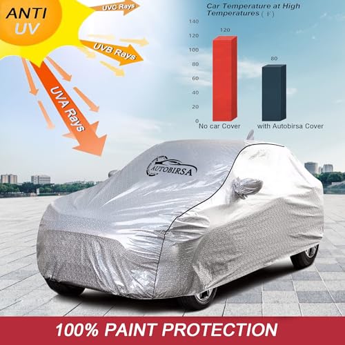 AUTOBIRSA Waterproof Car Body Cover for Maruti New Swift with Mirror and Antenna Pocket and Soft Cotton Lining (4 Side Elastic Triple Stitched & Metallic Silver with Black Piping Style) - Image 3
