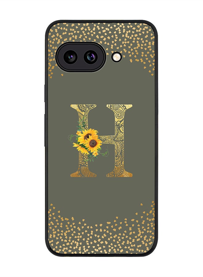 Stylizedd For Google Pixel 9a Case,Slim fit Camera Protection, Shockproof Thin Phone cover  - Custom Floral Monogram - H  (Olive Green )
