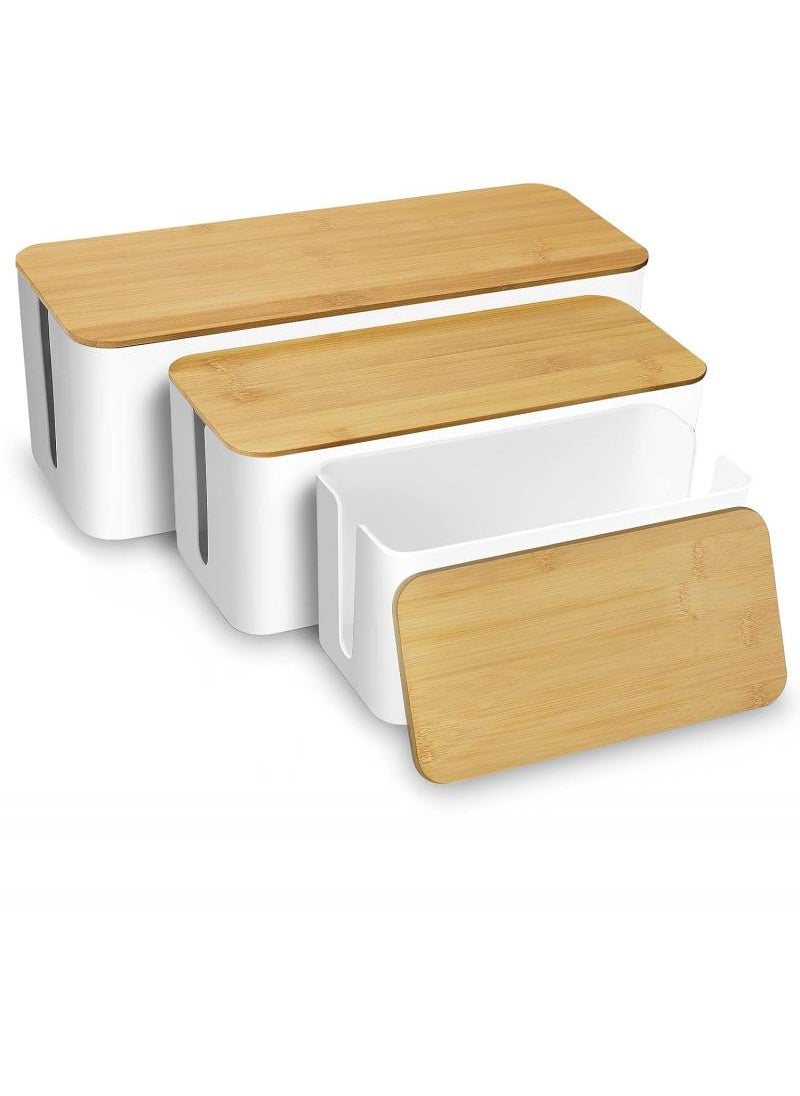 Y&D - Cable Management Box With Bamboo Lid Set Of 3 Cable Management Set Large & Medium & Small Wooden Grain Cable Organizer Box Side Grooving High Utility - Image 1