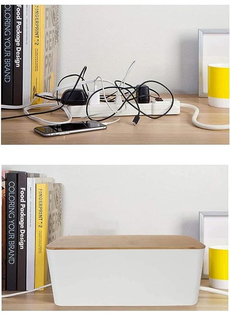 Y&D - Cable Management Box With Bamboo Lid Set Of 3 Cable Management Set Large & Medium & Small Wooden Grain Cable Organizer Box Side Grooving High Utility - Image 1