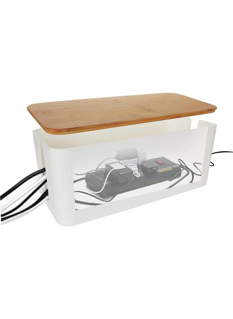 Y&D - Cable Management Box With Bamboo Lid Set Of 3 Cable Management Set Large & Medium & Small Wooden Grain Cable Organizer Box Side Grooving High Utility - Image 1