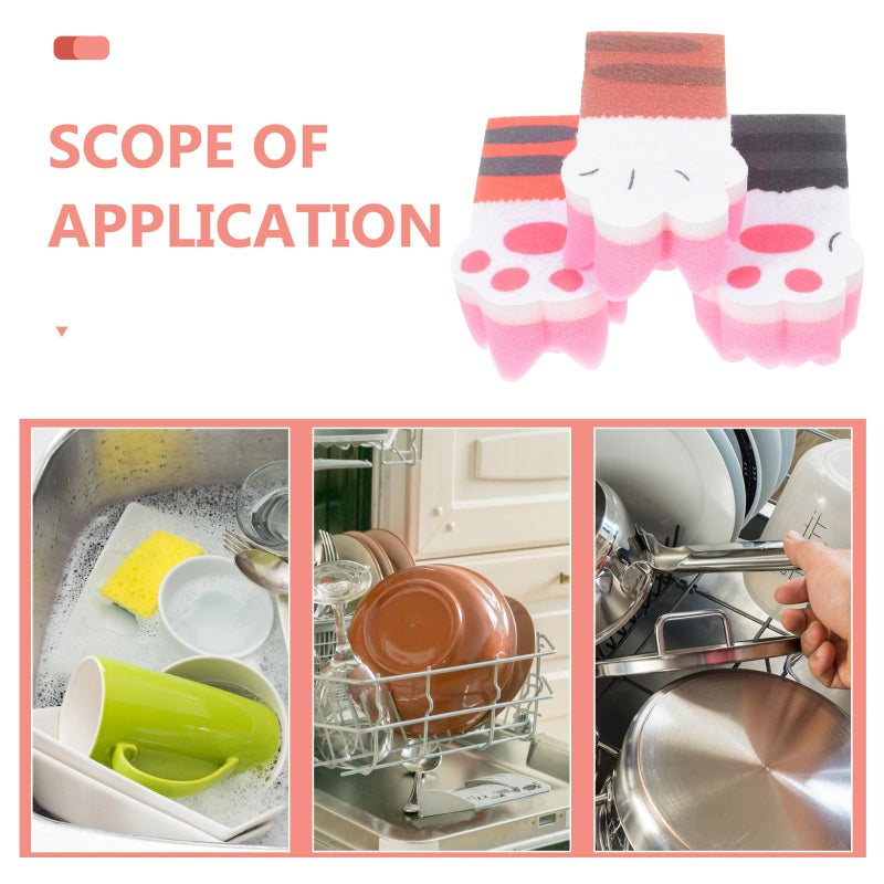 Thickened Cat Paw Kitchen Sponges 3pcs Non Scratch Scrubber Random Color - Image 4