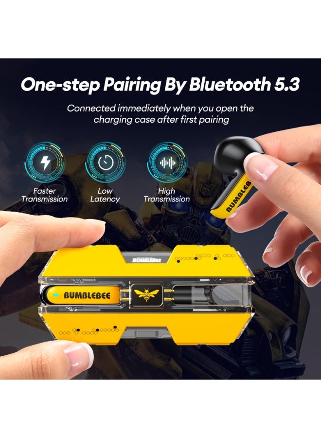 Transformers TF-T01 True Wireless Earbuds Wireless Bluetooth 5.4 Ear Buds Deep Bass Sound Earbud with Smart Noise Cancelling Mic IPX5 Waterproof in Ear Earphones for Android iOS Yellow Bumblebee - Image 3