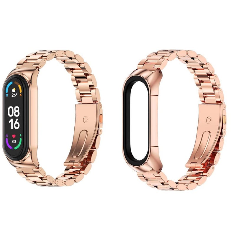 SYOSI Stainless Steel Metal Strap Compatible with Xiaomi Band 6/5/4/3 – Premium Rose Gold Watchband - Image 1