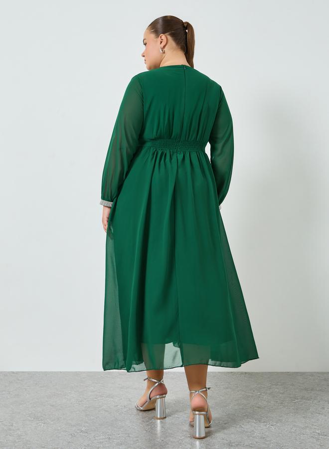 Styli Plus Size Green Long Sleeves A-Line Maxi Dress - Image 5
