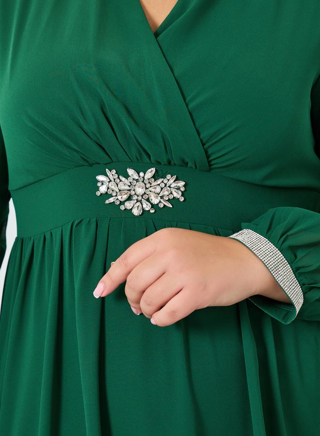 Styli Plus Size Green Long Sleeves A-Line Maxi Dress - Image 4