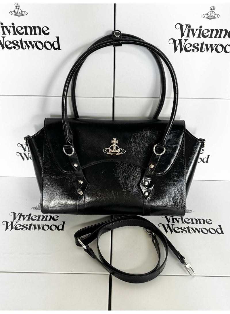 Vivienne Westwood Black Leather Handbag with Adjustable Strap